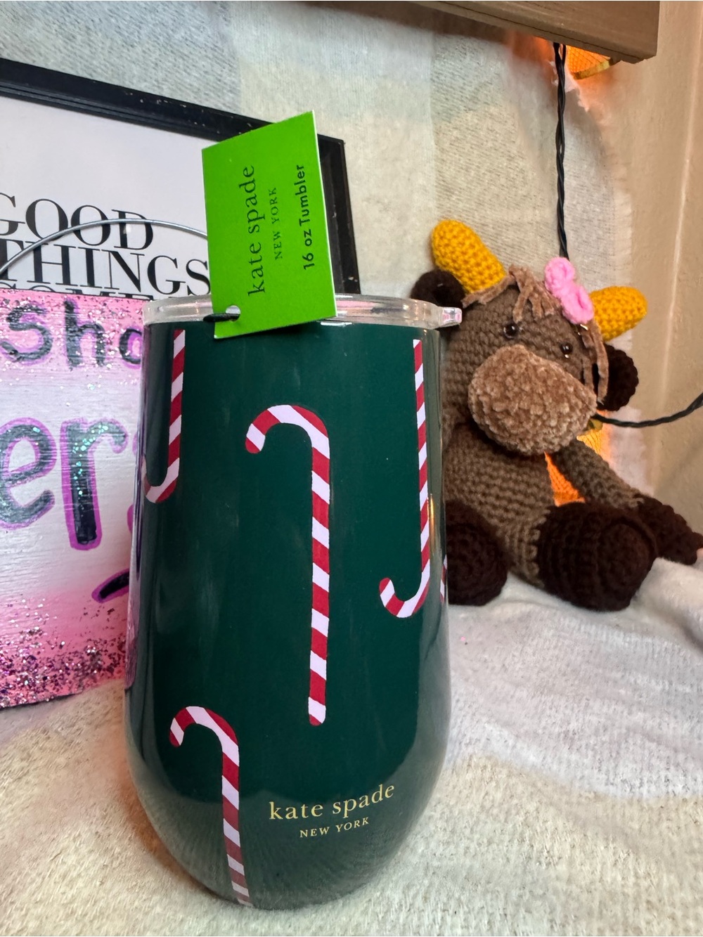 kate spade Green Holiday Tumbler with Candy Cane Motif - Picture 3 of 3